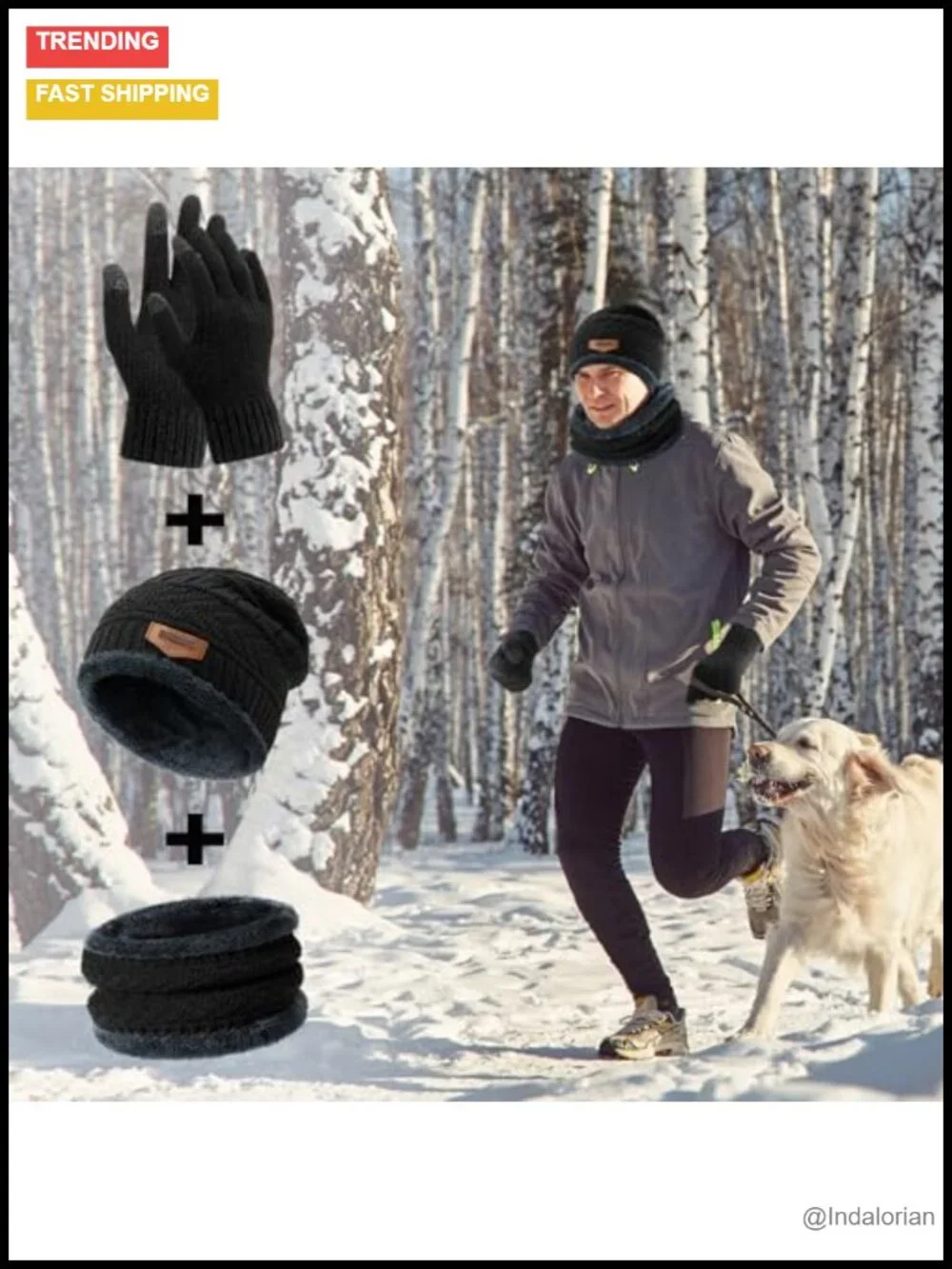 Winter Hat Beanie Scarf Gloves Set Unisex Neck Warmer Touch Screen